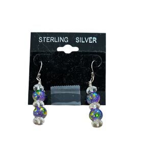 Sterling Silver Findings Blue Glitter Smooth Beads Faceted Clear Beads Pierced